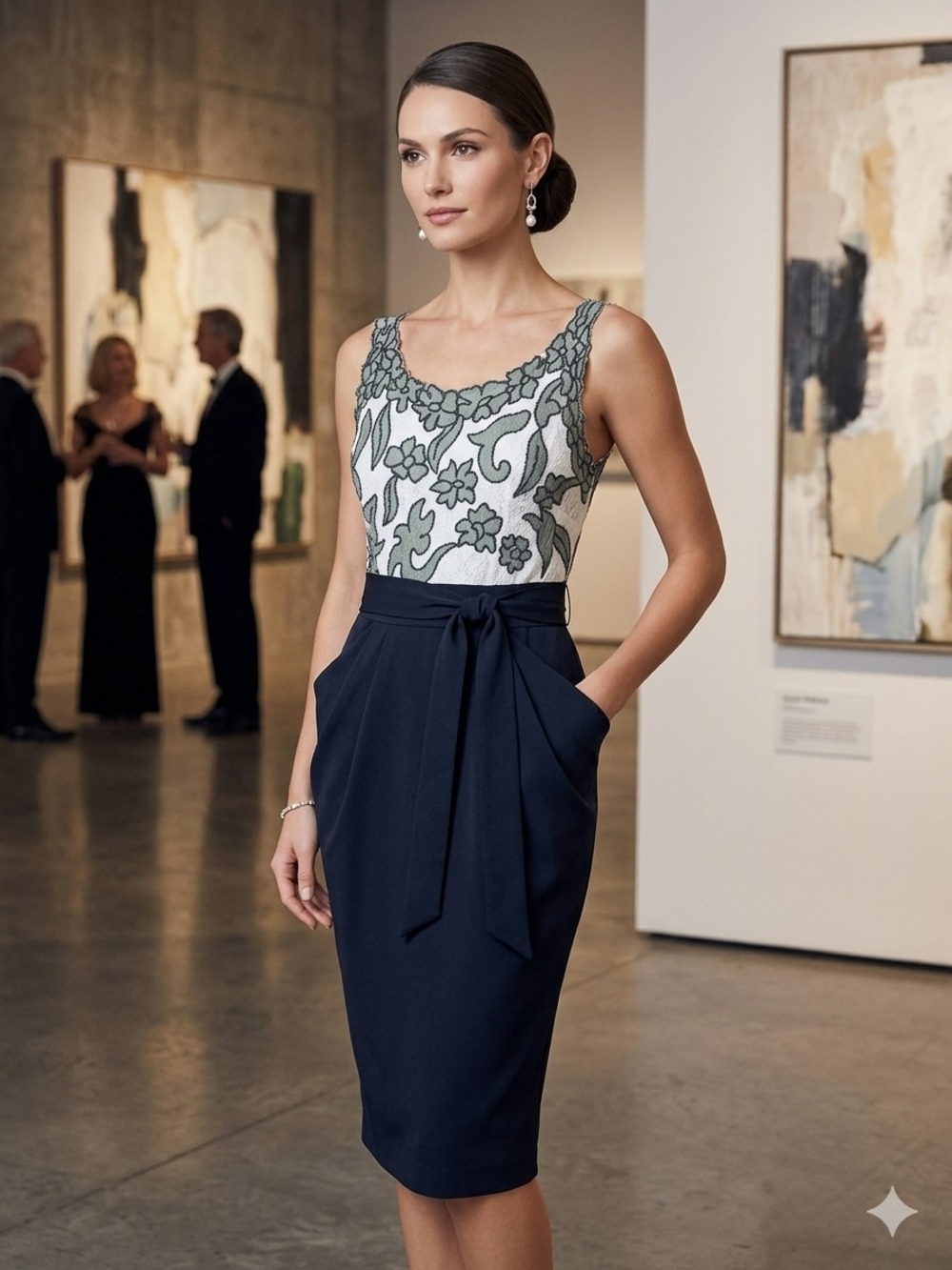 Suzi Chin for Maggy Boutique Navy Pencil Skirt with Tie-Waist